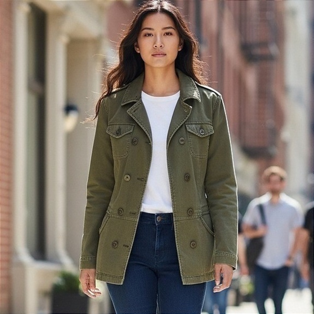 Prana Olive Green Double-Breasted Utility Jacket